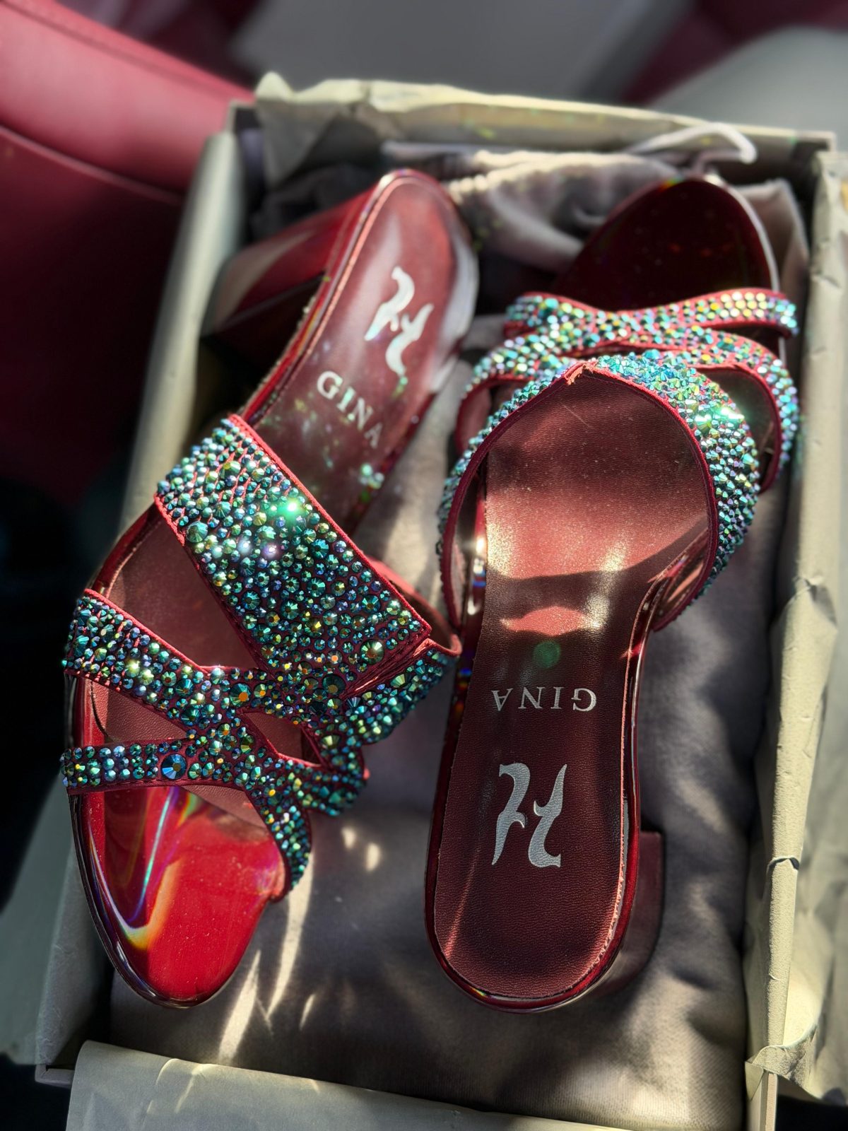 Crystal Buckle Slides - Burgundy