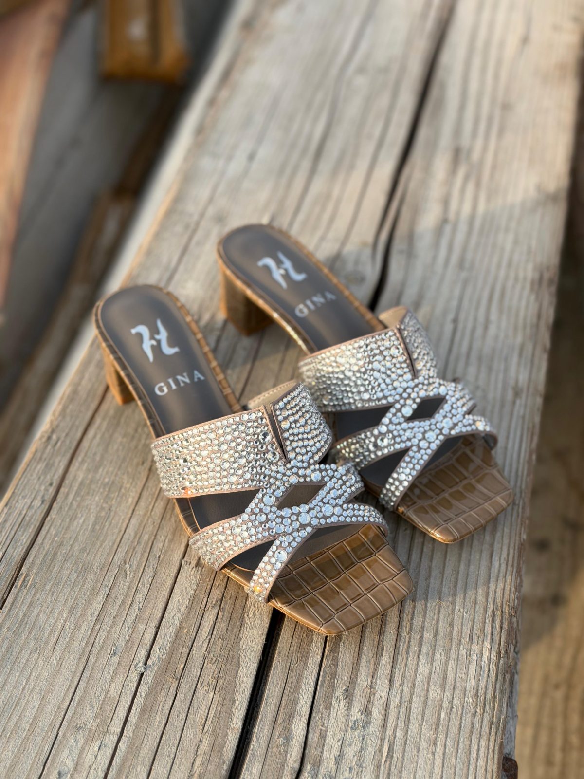 Crystal Buckle Slides - Grey