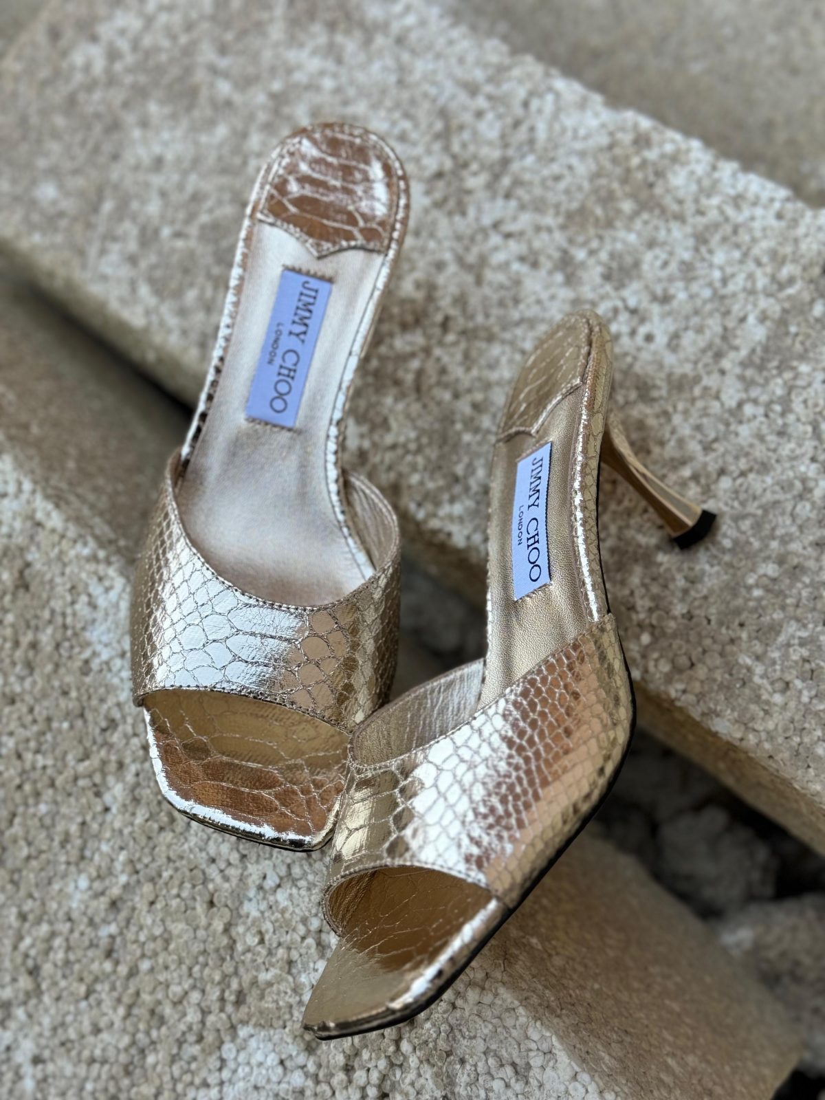 Textured Metallic Mules - Gold