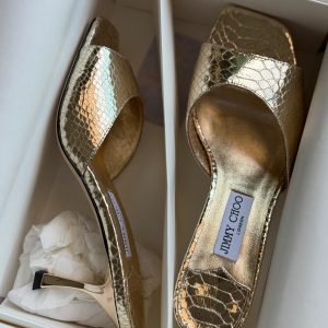 Textured Metallic Mules - Gold