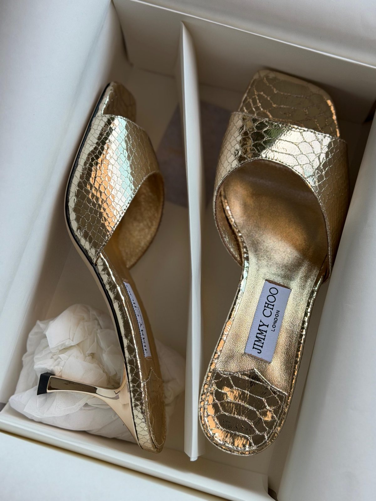 Textured Metallic Mules - Gold