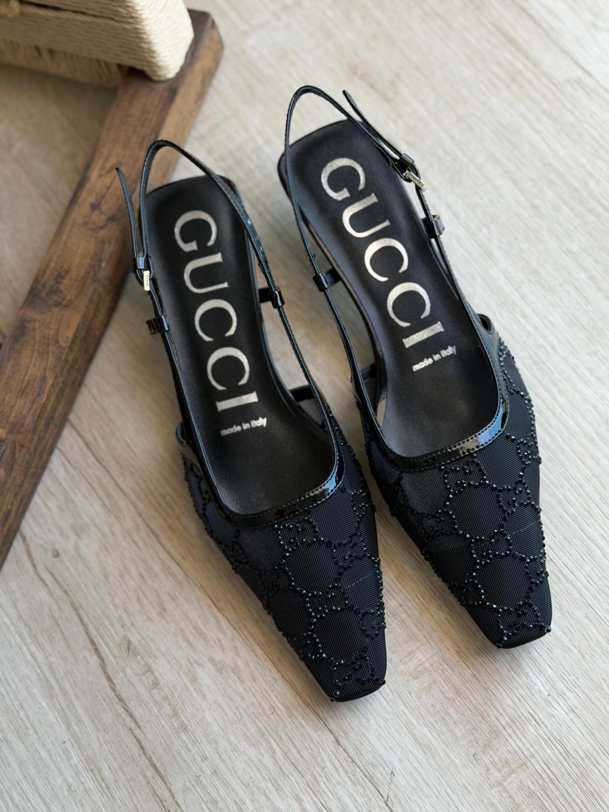 Patterned Slingback Heels - Black