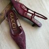 Patterned Slingback Heels - Burgundy