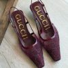 Patterned Slingback Heels - Burgundy