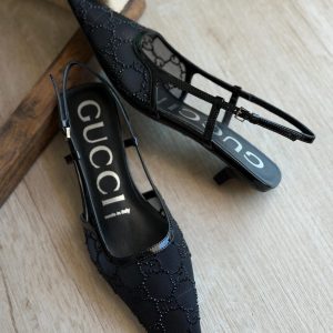 Patterned Slingback Heels - Black
