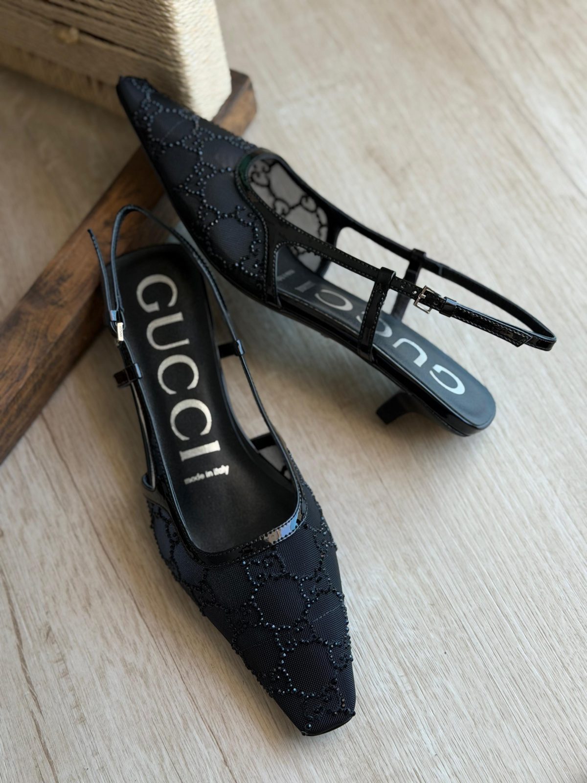 Patterned Slingback Heels - Black