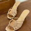 Circle Buckle Metallic Slides - Gold