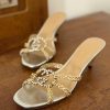Circle Buckle Metallic Slides - Silver