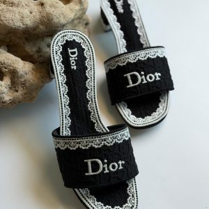 Embroidered Flat Slides - Black