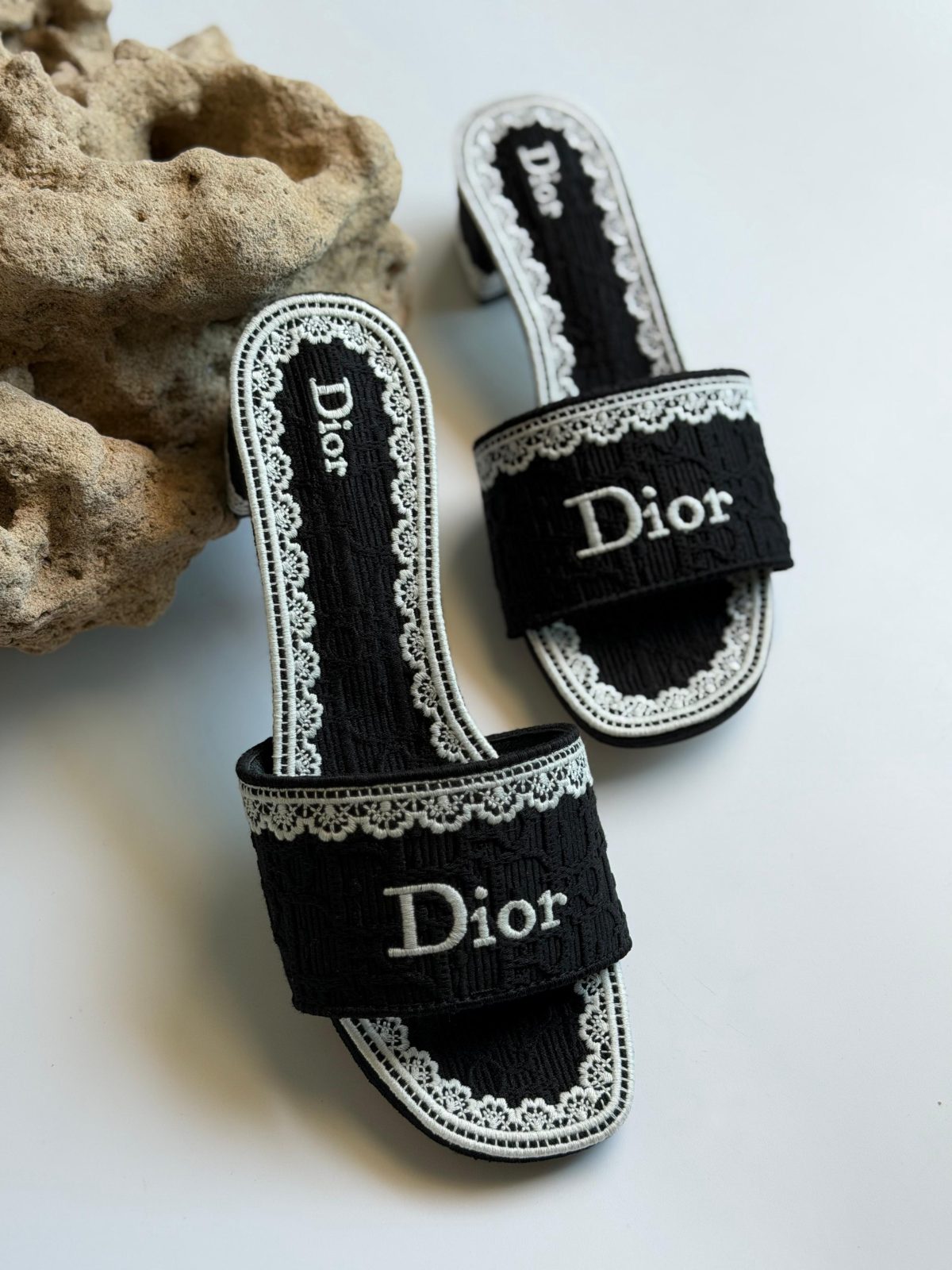 Embroidered Flat Slides - Black