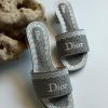 Embroidered Flat Slides - Grey