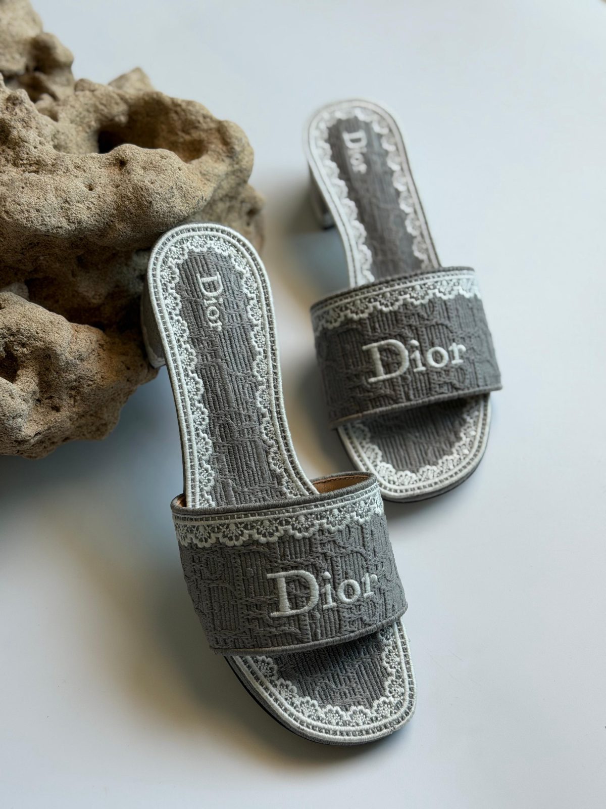 Embroidered Flat Slides - Grey