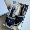 Embroidered Flat Slides - Navy