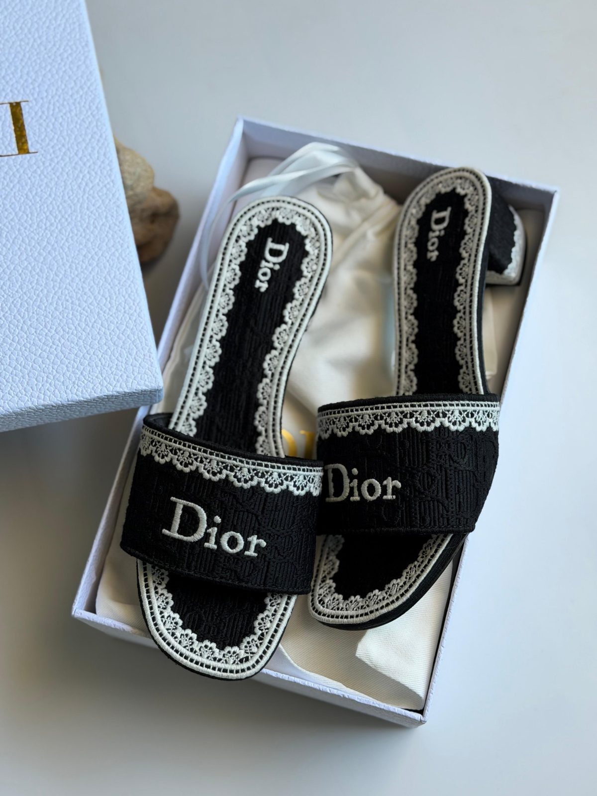 Embroidered Flat Slides - Black