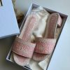 Embroidered Flat Slides - Pink