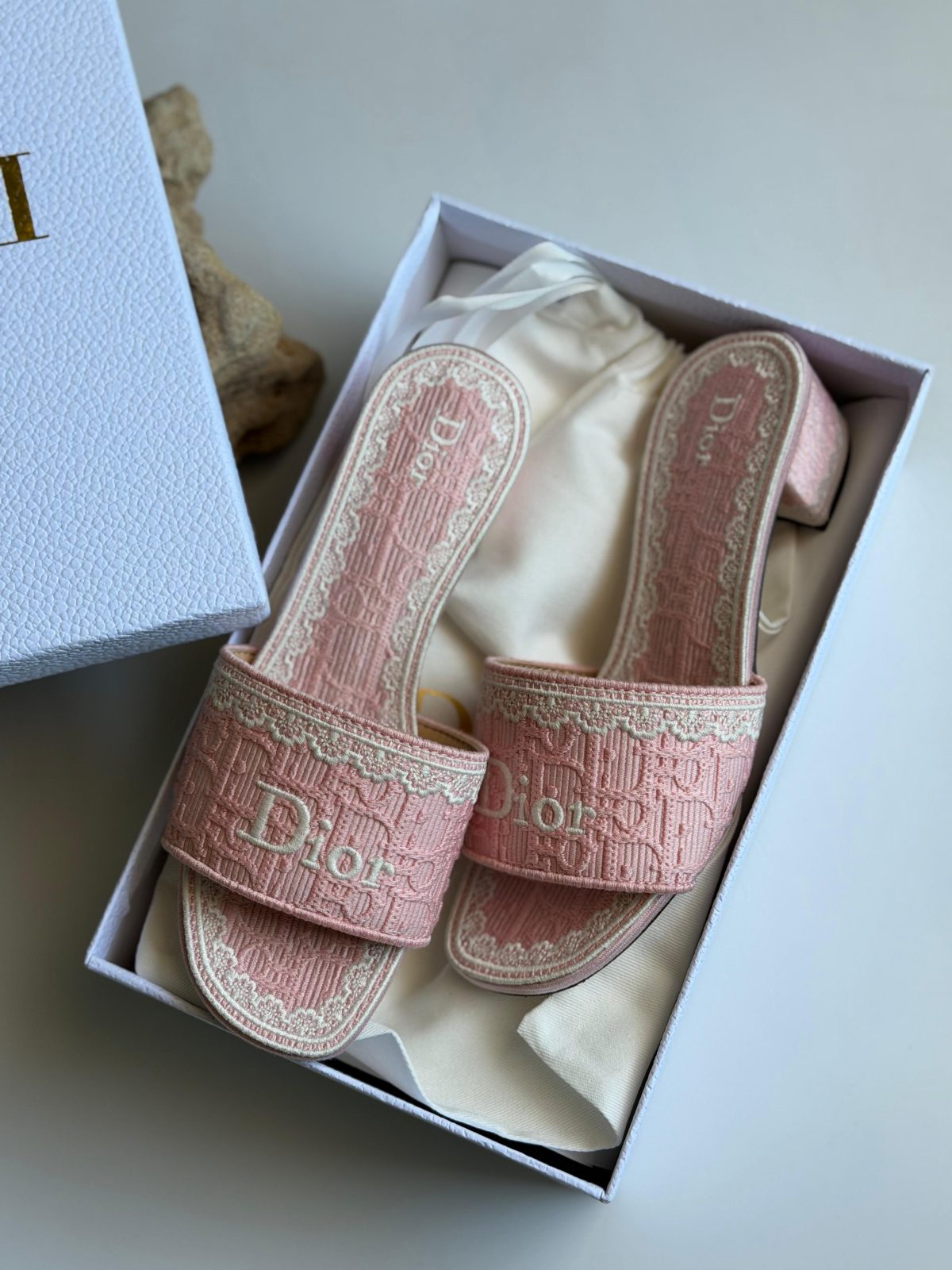Embroidered Flat Slides - Pink