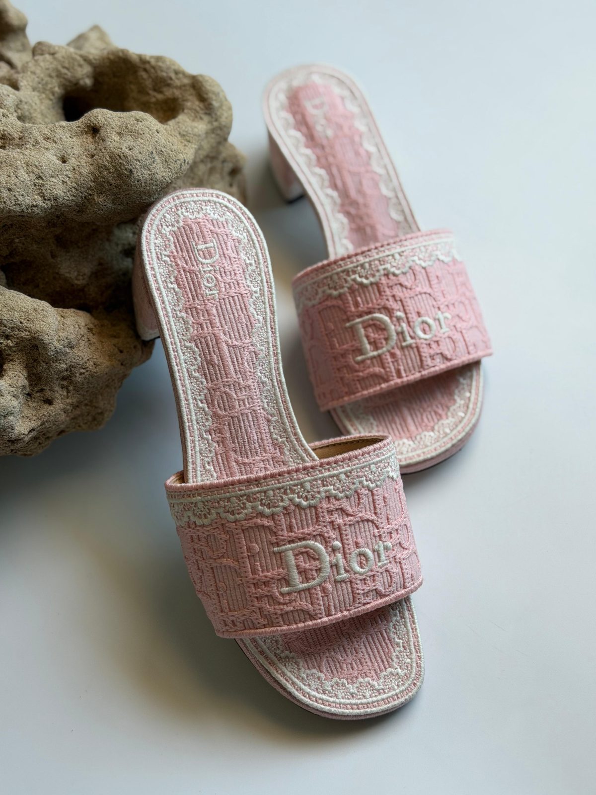 Embroidered Flat Slides - Pink