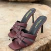 Woven-Strap Heeled Mules - Matte Burgundy Woven-Strap Heeled Mules - Matte Burgundy