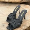 Woven-Strap Heeled Mules - Matte Black Woven-Strap Heeled Mules - Matte Black