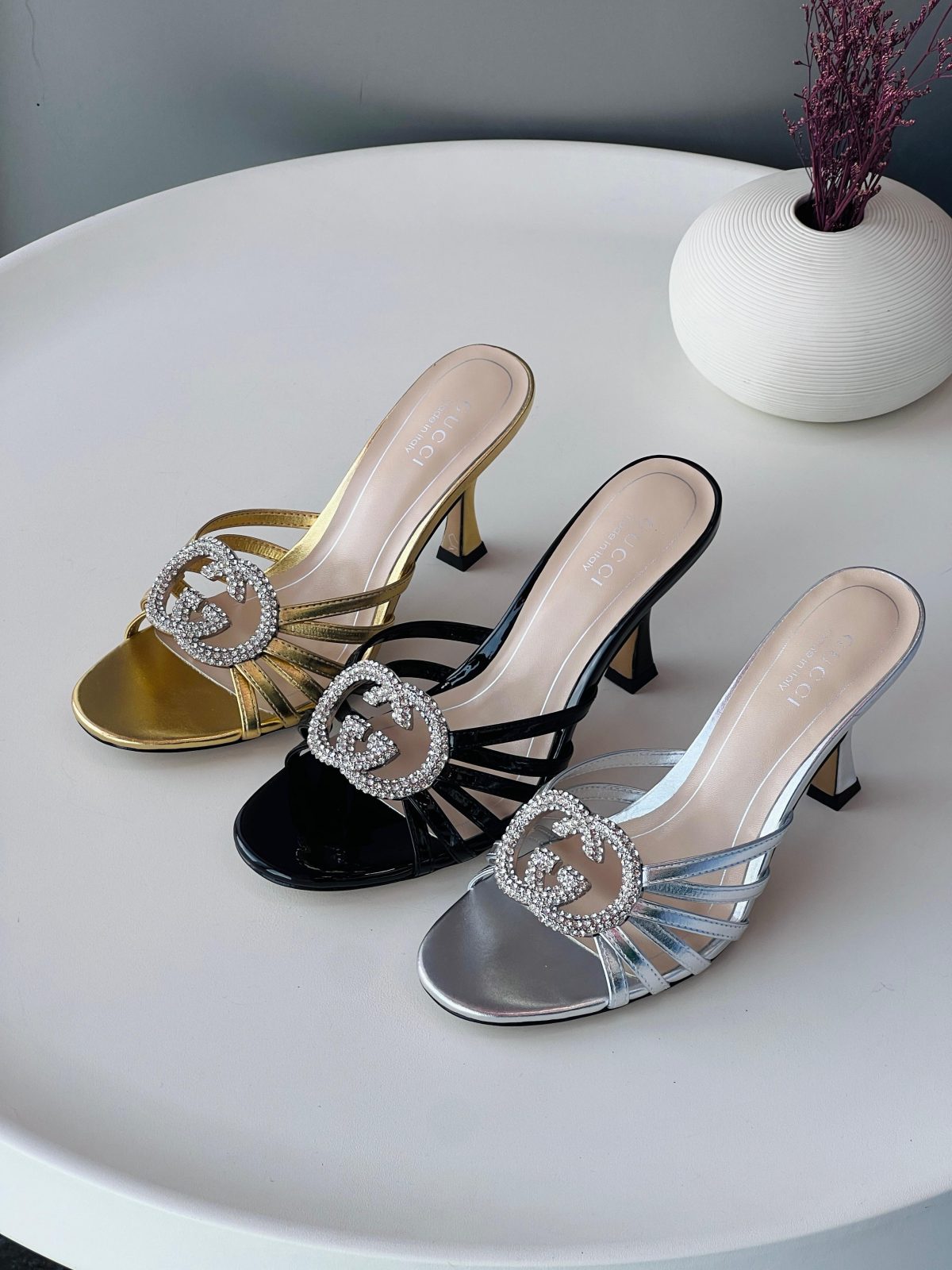 Crystal Double-Buckle Mules - colour collection